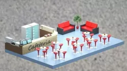 Low-poly isometric cafe zone with seats Low-poly 3D model