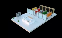 Low-poly isometric shopping mall floor clothes shop and a cafe Low-poly 3D model