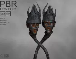 Microcircuit iron mushrooms twins Low-poly 3D model