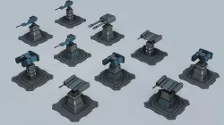 Modular Sci-Fi Turret Collection - Low Poly - Game Ready -PBR Low-poly 3D model