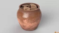 Pot With Coins Low-poly 3D model