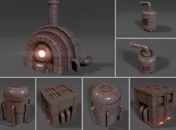 Sci-fi reactor - cooling module and other machinery - 4 pieces Low-poly 3D model