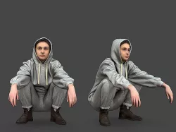 Stylized Girl Squatting 3D model