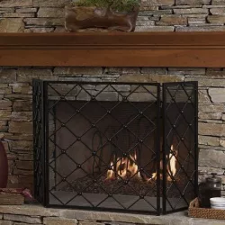 Black Prater 3 Panel Iron Fireplace Screen 3D model
