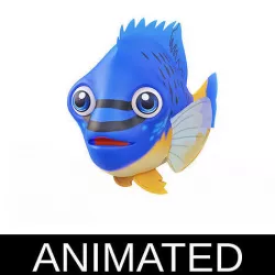 Blue Damsel Fish Cartoon Style Animated Low-poly 3D model