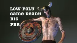Character man viking warrior with ax and shield game ready model Low-poly 3D model