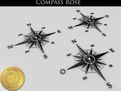 Compass Rose in 3 languages 3D model