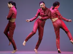 Girl Dancing in Red Leather Jacket and Pants Low-poly 3D model