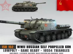 Low Poly ISU 152 self propelled gun Low-poly 3D model