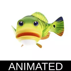 Peacock Bass Fish Cartoon Style Animated Low-poly 3D model