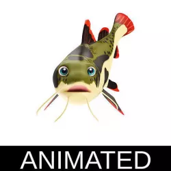 Red Tail Cat Fish Cartoon Style Animated Low-poly 3D model