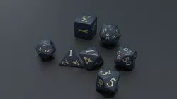 RPG dice asset darkblue gold Low-poly 3D model