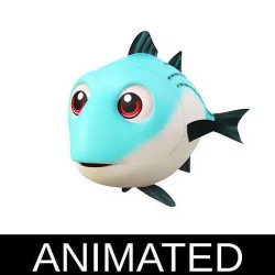White Bass Fish Cartoon Style Animated Low-poly 3D model