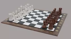 Wooden Chess board with figures Low-poly 3D model