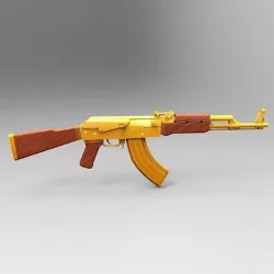 AK 47 Gold Low Poly Mobile Game Ready model Low-poly 3D model
