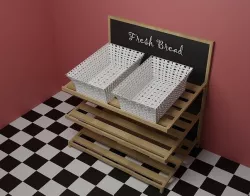 Bakery Bread Display with Wicker Baskets 3D model