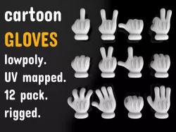 Cartoon glove hand rigged with 4 fingers Low-poly 3D model