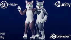Character fur suit dog  Low-poly 3D model