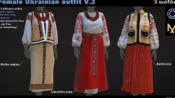 Female Ukrainian outfit V2 3 different outfits  3D model