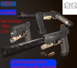 Laugo Arms Alien Pistol with LaserSight Suppressor Low-poly 3D model