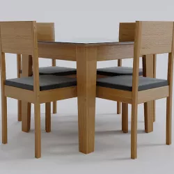 Mesa 4 cadeira com tampo de vidro 3D model