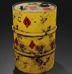 Metal barrel with elements of dirt rust and stickers Low-poly 3D model