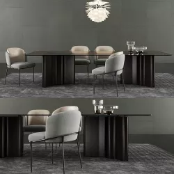Minotti Lou Dining Table and Fil Noir Dining Chair 3D model
