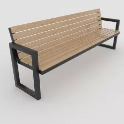 Modern Outdoor Bench steel and wood Low-poly 3D model