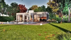 modern pool house with fireplace 3d model Low-poly 3D model