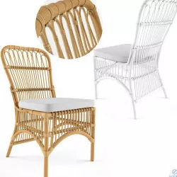 RATTAN LOOP SIDE CHAIR WITH SEAT CUSHION NATURAL COLOR 3D model