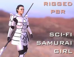 Sci-fi samurai girl Low-poly 3D model
