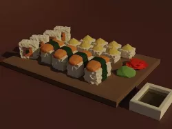 Set of rolls and sushi Low-poly 3D model