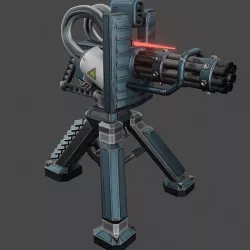 Turret minigun and rocket launcher Low-poly 3D model