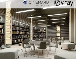VRay - C4D Scene files - Library Interior 3d model 3D model