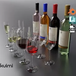 Wine Bottles With Glasses  3D model