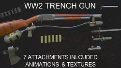 WW2 Trench Gun with Animations and Attachments Low-poly 3D model