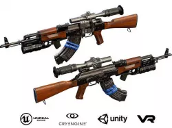 AK-47 with PSO-1 and GP-34 Low-poly 3D model