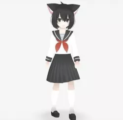 ASIAN GIRL CAT 3D MODEL RIGGED T POSE SHAPE KEYS Low-poly 3D model
