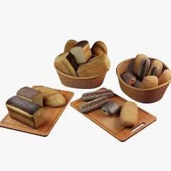 Bread loaves puffs baguettes buns with chocolate Low-poly 3D model