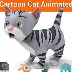 Cartoon Cat Animated Low-poly 3D model