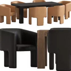 Coco Republic Phoenix Dining Chair and Block Timber Dining Table 3D model