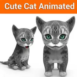 cute cat gray animated 3D model Low-poly 3D model