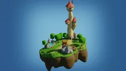 Low-poly Fantasy Castle on a Floating Island  Low-poly 3D model