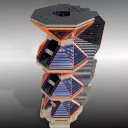 Outsized glass skyscraper with light Low-poly 3D model