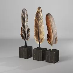 Paraiso Standing Feather on Base 3 Piece Sculpture Set 3D model