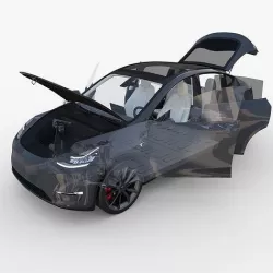 Tesla Model Y AWD Midnight Silver with interior and chassis 3D model