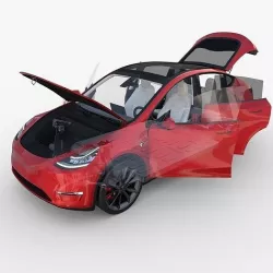 Tesla Model Y AWD Red with interior and chassis 3D model