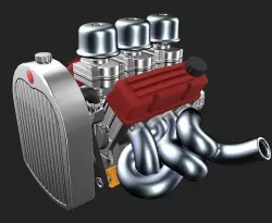 V8 Flathead inspired engine Low-poly 3D model