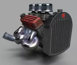 V8 Flathead inspired used engine Low-poly 3D model
