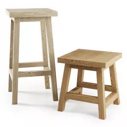 Wooden Bar stool and Backless stool  3D model